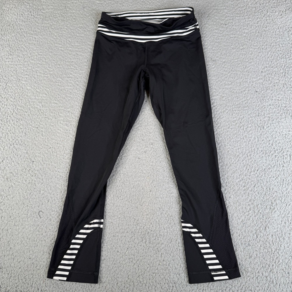 Lululemon Leggings Womens 2 Black Striped Waistband Yoga Athletic Pants Training